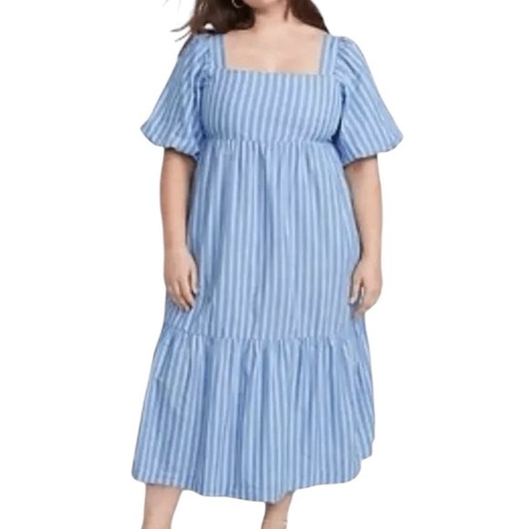 Old Navy Dresses & Skirts - Old Navy Dress Women XL Petite Puff-Sleeve‎ Cotton-Poplin Smocked Pockets New